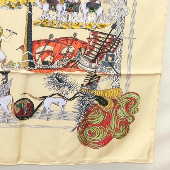 HERMES Carre 90 Scarf ""Au FIL de la SOIE"" Silk Beige Auth - Picture 4 of 13